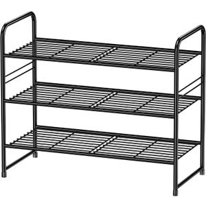 Shoe Organizer for Closet, Shoe Shelf Rack Metal 3 Tier with Stackable & Heavy Duty, Black