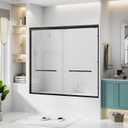 Bathtub Shower Door, 56-60" W x 57" H Sliding Double Bypass Tub Door, 1/4"(6mm) Clear Tempered Glass with Explosion-Proof Film & Nano Coating, Matte Black Aluminum Frame, 304 Stainless Steel Handle