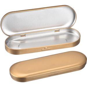 uxcell 4 Pcs Metal Tin Box Container, 6.9x2.4x0.7 Inch Oval Empty Hinged Lid Box Mini Portable Storage Containers for Candy Drawing Pin Crafts, Champagne