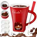 Honeydak Chocolate Fondue Mug with Fork and Candle Sweet Ceramic Personal Chocolate Melting Cup Chocolate Fondue Mug Ideal Gifts for Birthday Date Night Birthday Wedding Gifts(Red)