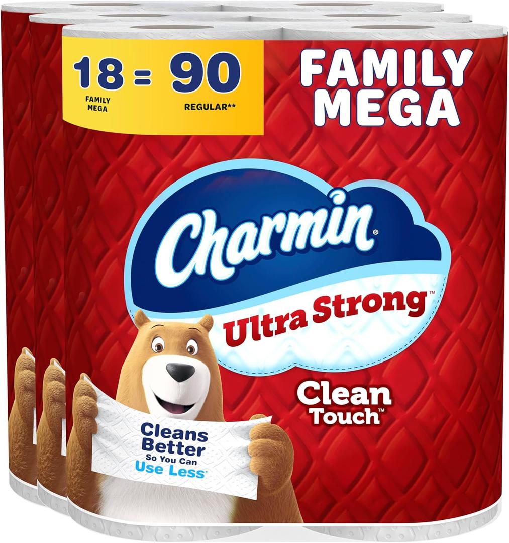Charmin Ultra Strong Clean Touch Toilet Paper, 18 Family Mega Rolls = 90 Regular Rolls (275 sheet (Pack of 18)) Charmin Ultra Strong Clean Touch Toilet Paper, 18 Family Mega Rolls = 90 Regular Rolls (275 sheet (Pack of 18))