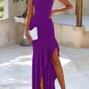PRETTYGARDEN Wedding Guest Dresses for Women 2026 Summer Formal Gala Maxi Dress Ruffle Mermaid Cocktail Long Dresses (Purple, S)