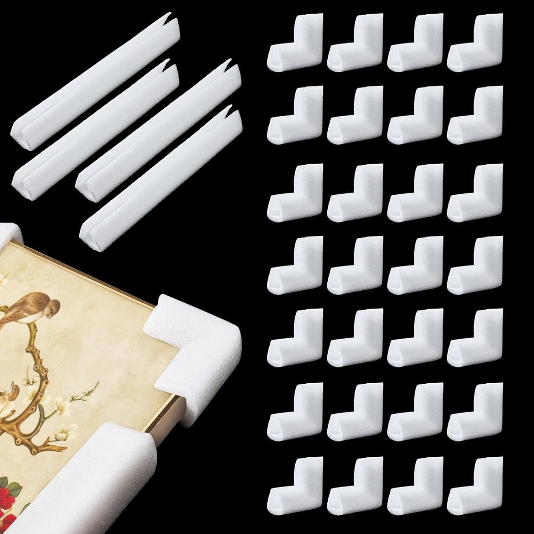 32Pcs Picture Frame Foam Corner Protectors for Moving - U-Channel Foam Edge for Photo Mirror Art Furniture Packing, L-Shaped Cushioning for Artwork