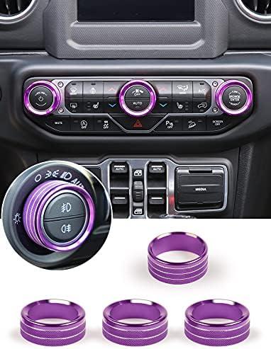 Savadicar HVAC Climate Control Panel Knob Trim Kit & Light Control Switch Cover, Air Conditioner Knob Aluminum Alloy Ring for 2018-2024 Jeep Wrangler JL JLU & Gladiator JT, Interior Accessories,Purple