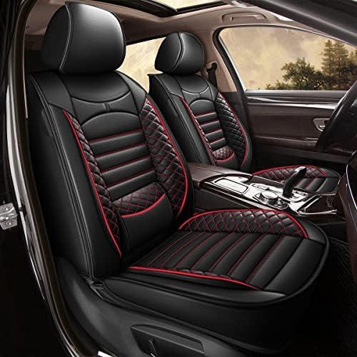 JIAMAOXIN Car Seat Covers for Jeep Cherokee 2014-2024 2025 2026, Full Set 5 Seats Faux Leather Seat Cover Car Cushion Protector Compatible Airbag (5 Seat Set, Black&Red)