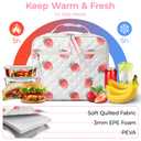 WOBAGMEN Cotton Quilted Lunch Box for Women Girls, Strawberry Insulated Lunch Bag for Teens, Cute Aesthetic Lunch Tote Bag for School Work Picnic Travel (Strawberry, M)