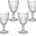 Bekith Clear Glass Goblets, Drinking Goblets Stemmed Water Glasses for Iced Tea Wine Juice Beer Cold Beverage, Goblet Glassware for Parties, 10 Ounce, Set of 4