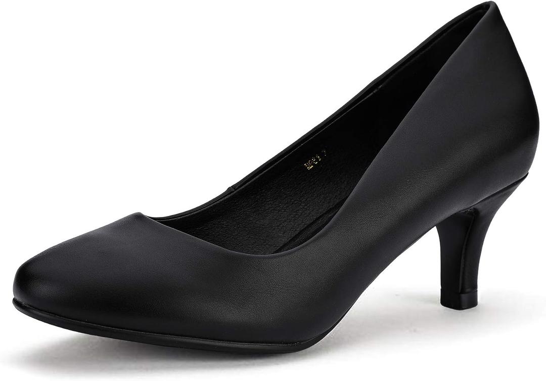 IDIFU Women's Classic Low Heels Dress Pumps 2 Inch Kitten Heel Round Toe Office Wedding Shoes,  6.5