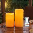 5plots 4"6" 8" Large Outdoor Waterproof Flameless Candles Ivory White with Timer & Remote, Battery Operated LED Flickering Pillar Candles for Patio Porch Halloween Christmas Lantern, Set of 2