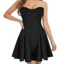 Rosegalette Women’s Strapless Bowknot Mini Dress – Sexy Elegant Solid Color Fit & Flare Bandeau Cocktail Party Dress,Black,S (S)