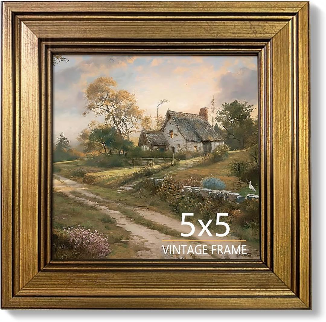 5x5 Picture Frame - Vintage Gold Picture Frame for Tabletop & Wall Mount, 5 x 5 Photo Frame for Living Room, Bedroom, Office Décor & Wedding Gift