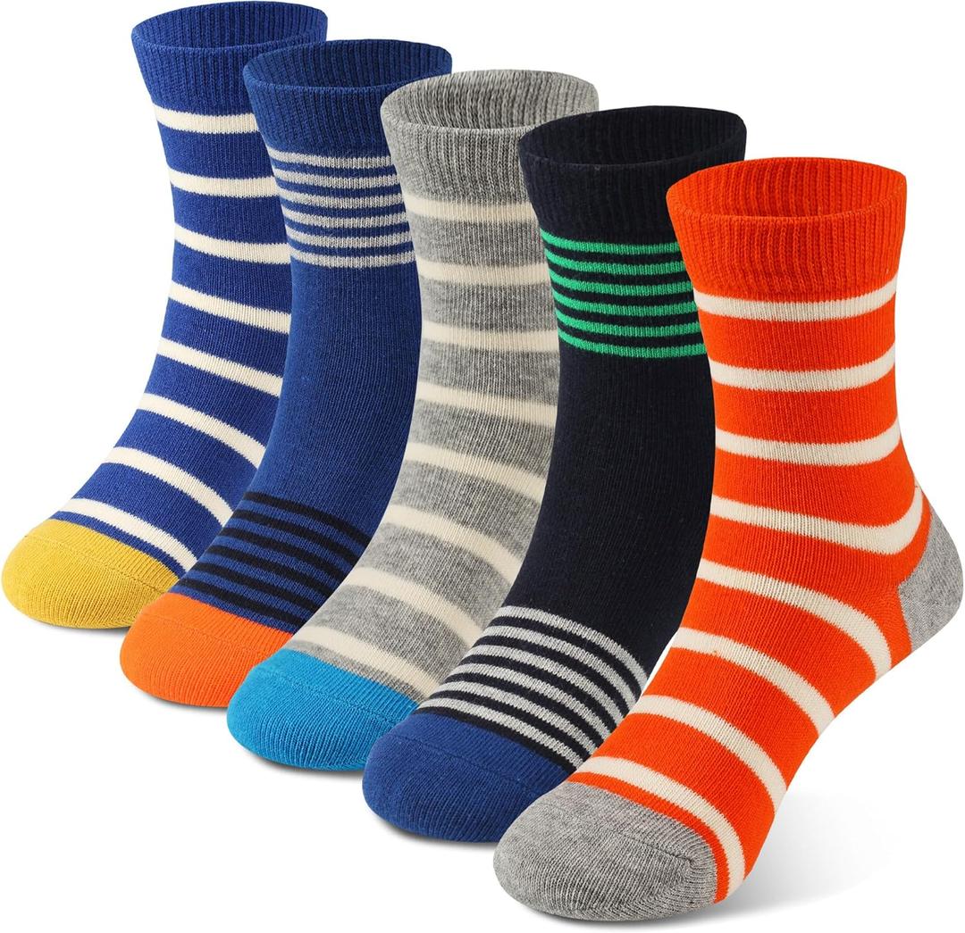 COTTON DAY Kids Boys Crew Dress Socks Bright Colorful Stripes Design XL