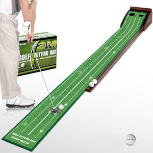 Putting Green Portable Indoor Putting matIncludes Putting Practice Ball, Wrinkle-Free Mat, and Solid Wood Construction,Office, Living Room, Golf Gift
