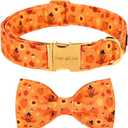 UP URARA PUP Halloween Pumpkin Dog Collar with Bow Tie, Orange Halloween Pet Bowtie Collar with Adjustable Metal Buckle,Fancy Dog Collar Bowtie for Girl Boy Dog,S