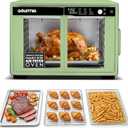 Gourmia French Door Air Fryer Oven - 37 Qt Large Capacity Convection Toaster Oven, FryForce 360°, Digital Display, 12 Cooking Presets, Dehydrate, Fits 13” Pizza, Dishwasher-Safe, Green