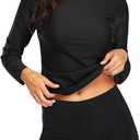 Daci Women Two Piece Rash Guard Long Sleeve Swimsuits UV UPF 50+ Swim Shirt Bathing Suit with Boyshort Bottom (XX-Small, Black1)