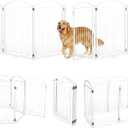 Full Metal Free Standing Dog Gate with Door for Indoor Outdoor, 144'' Extra Wide 32'' Tall Dog Gate for Doorways,Large Openings,Decks,Freestanding Portable Pet Fence(6 Panels,Black)