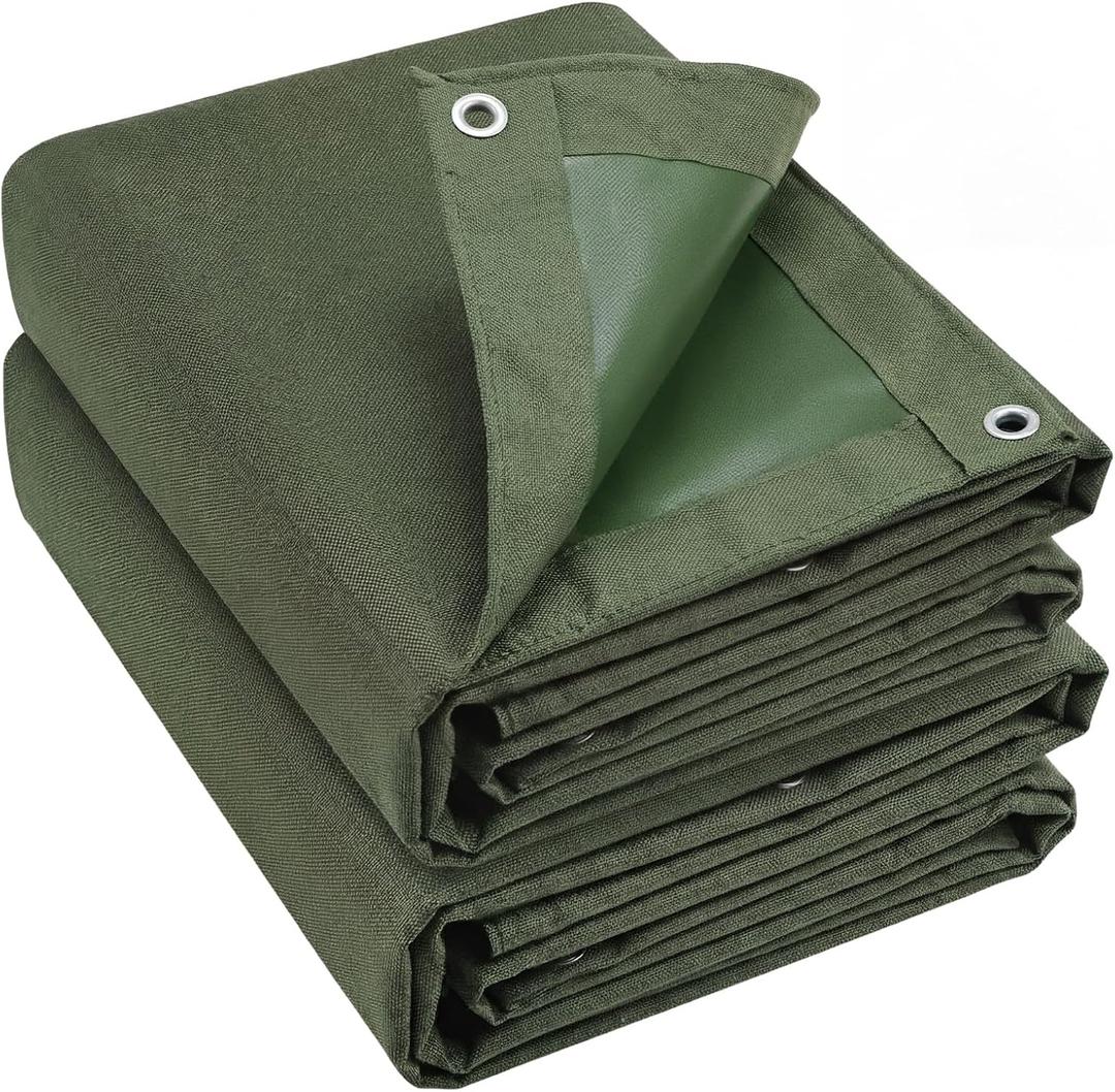 2 Pack Heavy Duty Canvas Tarp 6x8 ft – 12oz (350 GSM) Water Resistant Cover, Reinforced Edges & Rustproof Aluminum Grommets – Outdoor Tarp for Camping, Firewood, Truck, Roof Protection