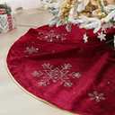 Velvet Christmas Tree Skirt 48 Inch with Gold Snowflake Rhinestone Embellishments, Luxury Fur Plush Tree Skirt Holiday Decor for Xmas, Vintage Festive Style (Burgundy)