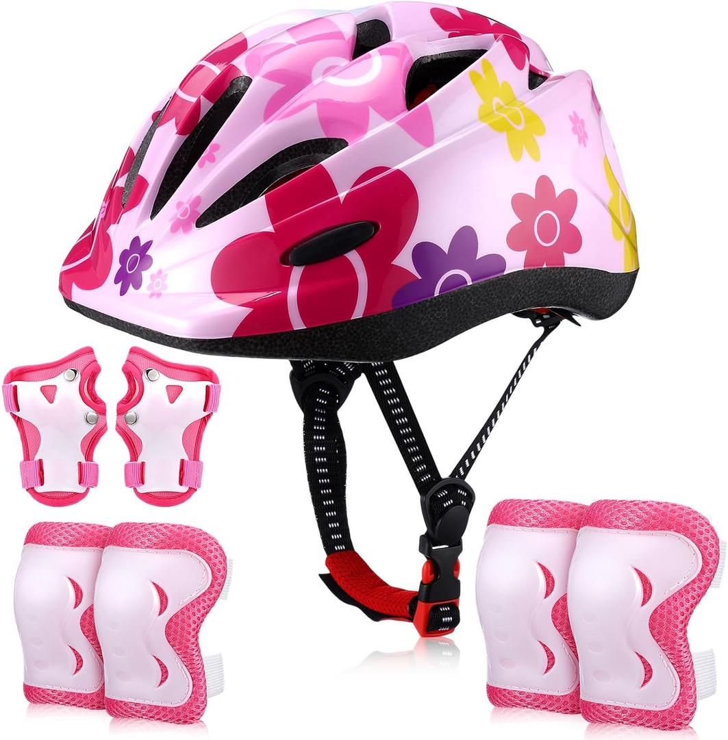 Relaxweex 7 Pcs Kids Helmet Adjustable for Kids Ages 3-8 Years Old Girls Boys Toddler Helmet with Protective Sports Gear Set Knee and Elbow Pads Wrist Guards Protect Set