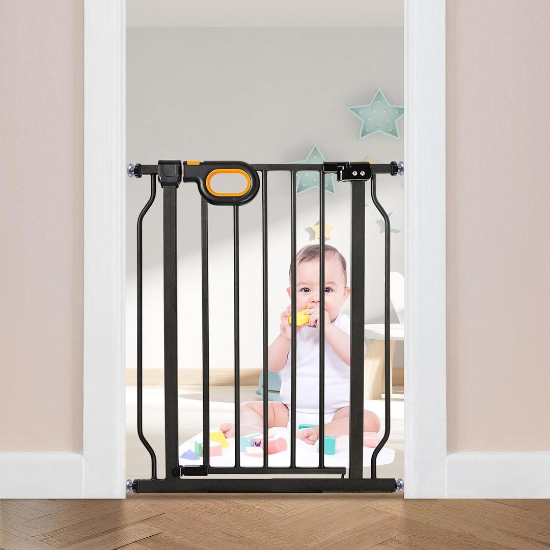 owlie Small Narrow Baby Gate for Stairs Doorways Hallways 23.6-27.6 Inch Wide Pressure Mounted Baby Gate Walk Through Child Gates Toddler Dogs Pet Indoor Stairway Doorway Black (30.5'' Tall)