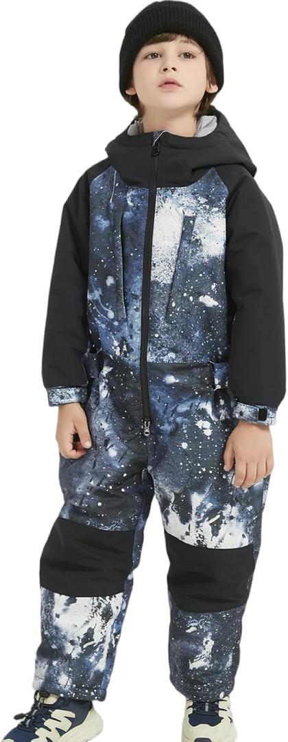 Kids Girls Boys One Piece Snowsuits Colorful Ski Suits Jumpsuits High Collar Hood Zipper Waterproof Jackets Winter (3T, Black Paint)