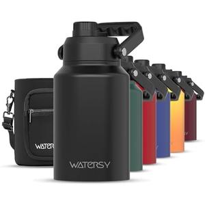 WATERSY Half Gallon Water Bottle Insulated(Cold for 48 Hrs),BPA Free&Leak Proof,64oz Stainless Steel Water Jug/Flask,Big thermo,Large Water Bottle with Handle for Gym,Hiking,Camping,Black
