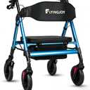 Walkers for Seniors with Seat,450Lbs Rolling Walker, 22" Extra-Wide Heavy-Duty Foldable All-Terrain Rollator Walker with Adjustable Ergonomic Breathable Seat,Brake,Adjustable Height 33"-41.5"(Blue)