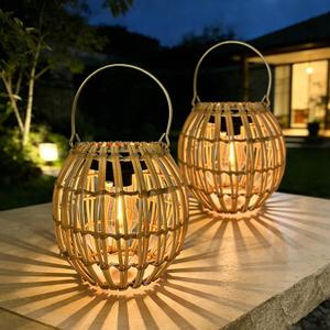 Solar Outdoor Lanterns, Hanging Rattan Lantern Handwoven Garden Lights Solar lamp Waterproof for Outside, Idea for Yard Gazebo Patio Pergola Pathway Front Porch Decor, 2 Pack