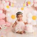 Daisy One High Chair Banner - Spring Theme Birthday Celebration Decorations Pink Floral Banner for Baby