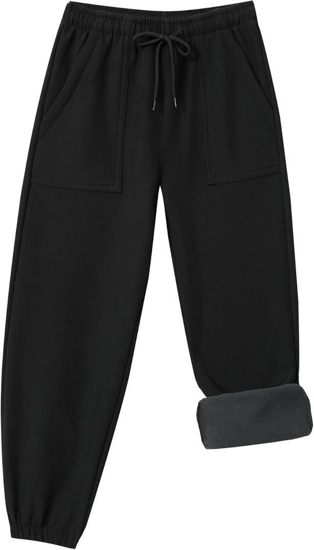 Toddler Fleece Lined Warm Snow Hiking Pants Baby Boys Girls Winter Ski Sweatpants Kids Running Joggers, Size 5T (Black)