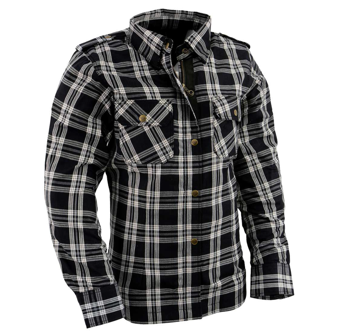 Milwaukee Leather Women’s Motorcycle Plaid Armored Flannel Riding Shirt with Aramid Fiber Reinforced and CE Armor - Large