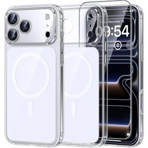 TAURI Original Design for iPhone 17 Pro Case, Compatible with MagSafe with Screen Protector, Anti-Yellowing Military-Grade Protection Shockproof Magnetic iPhone 17 Pro Case, Clear White
