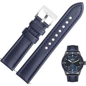 Nylon Leather Watch Band Quick Release Waterproof Resistant Oxford Fabric Durable Hybrid Premium Nylon Fiber Genuine Leather Universal Replacement Strap 18mm 19mm 20mm 21mm 22mm for Men Women (Blue)