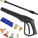 Pressure Washer Gun Set, Max W.P. 2320PSI, B.P. 5000PSI, Replacement for Ryobi Powerstroke Greenworks, M22-14mm & M22-15mm Fitting, 4 Stainless Steel Nozzle Tips & Holder (Long Handle Gun)