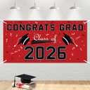 3 x Graduation Decorations 2026 - Red Polyester Graduation Backdrop - Graduation Party Decorations - Congrats Grad Banner - Graduation Decorations Class of 2026,Graduation Party Favors Supplies Yard Sign