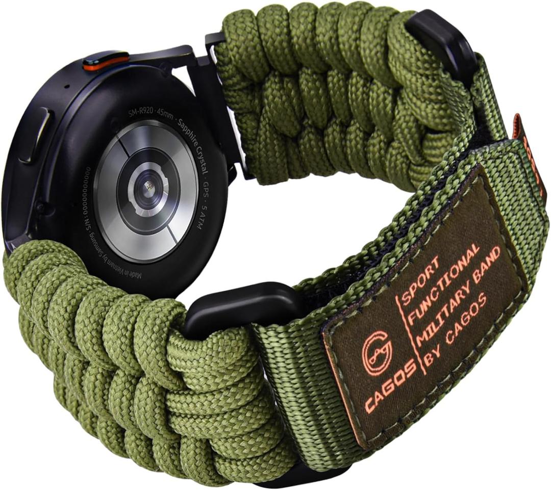 CAGOS for SAMSUNG Galaxy Watch 6 & 5 Pro & 4 Classic Bands, Rugged Paracord Sport Loop for Men - 47mm, 45mm, 44mm, 43mm, 46mm, 42mm, 40mm (20mm XL, Army Green)