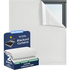 Adhesive Blackout Curtains for Bedroom 36 Inch Long 2 Panels | No Drill Window Blinds, Thermal Insulated UV Protection, Light Blocking Drapes. Greyish White 29"W x 36"L