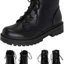 Chariot & Co Brace-IIS - Unisex/Girls/Boys/Kids/Children Lace Up Side Zipper Vegan Leather Lug Sole Combat Boots, 4 Little Kid