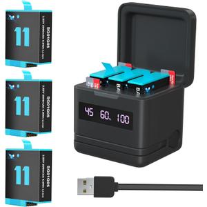 Hero 9/10/11/12 Battery 3-Pack 2000mAh and USB Storage Fast Charger Fully Compatible with Gopro Hero 9 10 11 12 Black Official with High Speed Micro SD Card Reader Function