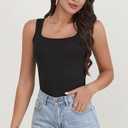 BQTQ 5 Pack Women's Tank Tops Square Neck Sleeveless Ladies Tank Top Undershirts (Large, Black, White, Gray, Darkrednavy)