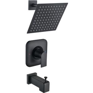 Shower Faucet Compatible with Moen Trim Kit, 8" High Pressure Rain Showerhead, Shower Handle& Tub Spout, (Valve& Catridge Not Inclued), Matte Black