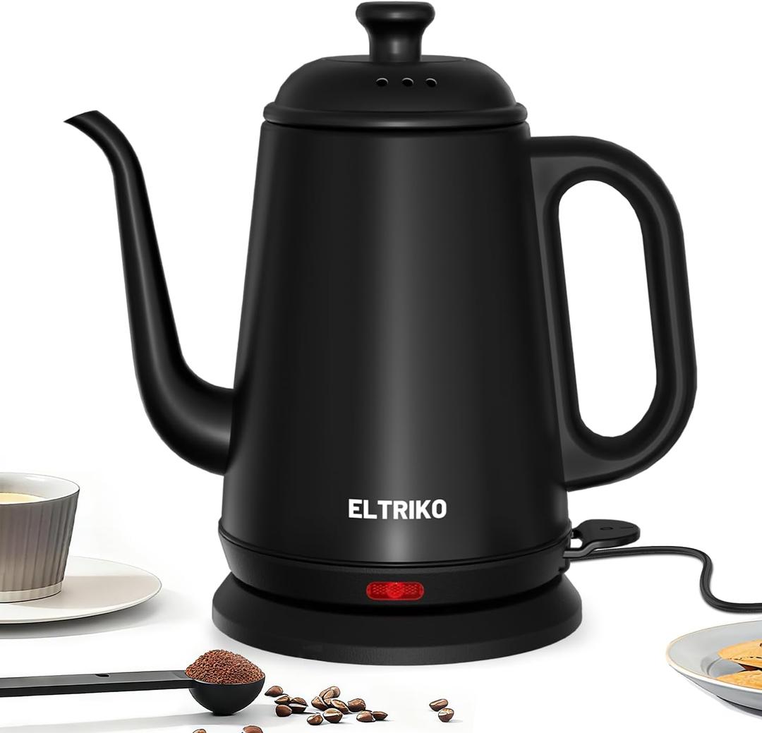 Gooseneck Electric Kettle, 1L Water Boiler, Pour Over Coffee & Tea, 1000W Fast Heating, Stainless Steel, Auto Shut-Off & Boil-Dry Protection, BPA-Free (Black)