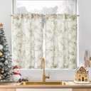Jinchan Floral Kitchen Curtains for Windows 36 Inch Farmhouse Country Linen Tier Curtains Botanic Small Window Drapes for Living Room Bathroom Laundry RV Rod Pocket Rustic 2 Panels Green on Beige