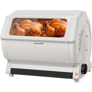 NutriChef Horizontal Rotating Shawarma Oven | Rotisserie, Shawarma & Kebab Machine | Includes Large 22.4 Quart Capacity, 3-Hour Timer & 6 Kebab Skewers | Ideal for Chicken,Turkey & Lamb | White, 22.4 QT