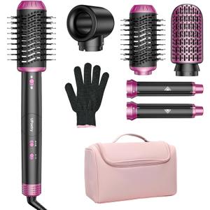 5 in 1 Hot Air Styler & Hair Dryer Brush, High-Speed Blow Dryer, 1300W Fast Drying Curling Without Heat Damage, Volumizing Straightening, Auto Wrap Curlers Includes Travel Storage Bag (Black)