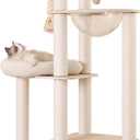 59" Modern Cat Tree Multi-Level Large Cat Tower Heavy Duty Wooden Cat Tree with Hammock,Cotton Scratching Post and Washable Cushions