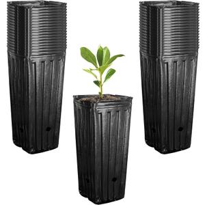 RunNico 50pcs Plastic Deep Plant Nursery Pots, 9.8Tall Tree Pots,Black Deep Seedling Container Pots with Drainage Holes for Indoor Outdoor Gardening (4.7" Wx9.8 H)