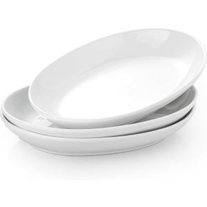 12 Inch Oval Serving Platters Set of 3, White Ceramic Serving Platters for Serving Food, Deep Porcelain Oval Platter for Appetizers, Salad, Pasta, Vegetables, Microwave Dishwasher Oven Safe