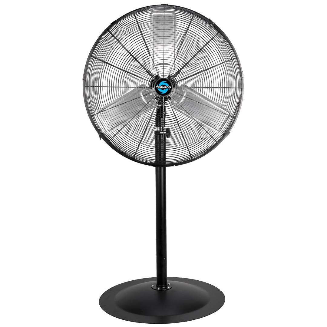 Tornado Commercial Industrial 3 Aluminum Blade Stationary Pedestal Fan, 30 Inch, Oscillating, High Velocity 8850 CFM, UL Safety Listed, Black